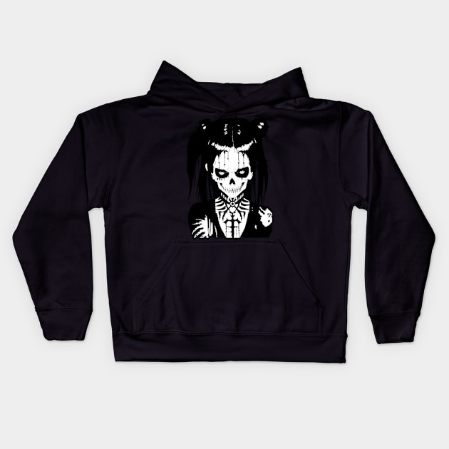 Sinister looking girl in black and white art Kids Hoodie by DeathAnarchy